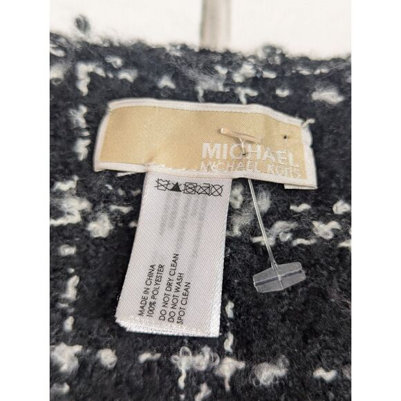 MICHAEL Michael Kors Nubby Knit Throw Ruana Poncho Plaid Pattern Black Silver OS - Picture 6 of 6